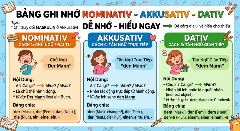 Akkusativ là gì? Cách dùng Akkusativ Bảng Nominativ Akkusativ Dativ dễ nhớ