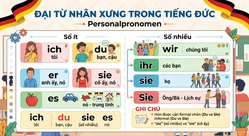 Đại từ nhân xưng trong tiếng Đức: Bảng chia và cách dùng Đại từ nhân xưng trong tiếng Đức là gì?