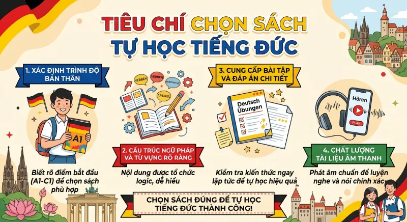 Sách học tiếng đức: Gợi ý cho người mới bắt đầu Tiêu chí chọn sách tự học tiếng Đức cho người mới bắt đầu