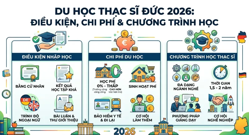 Du học thạc sĩ Đức 2026: Điều kiện, chi phí & chương trình học Du học thạc sĩ Đức 2026: Điều kiện, chi phí & chương trình học